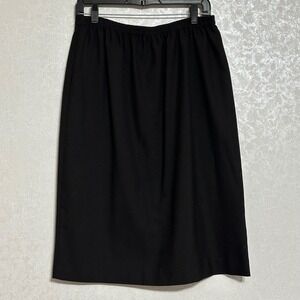 Leslie Fay Vintage Black Pencil Skirt Midi Elastic Waist Minimalist Classic 16